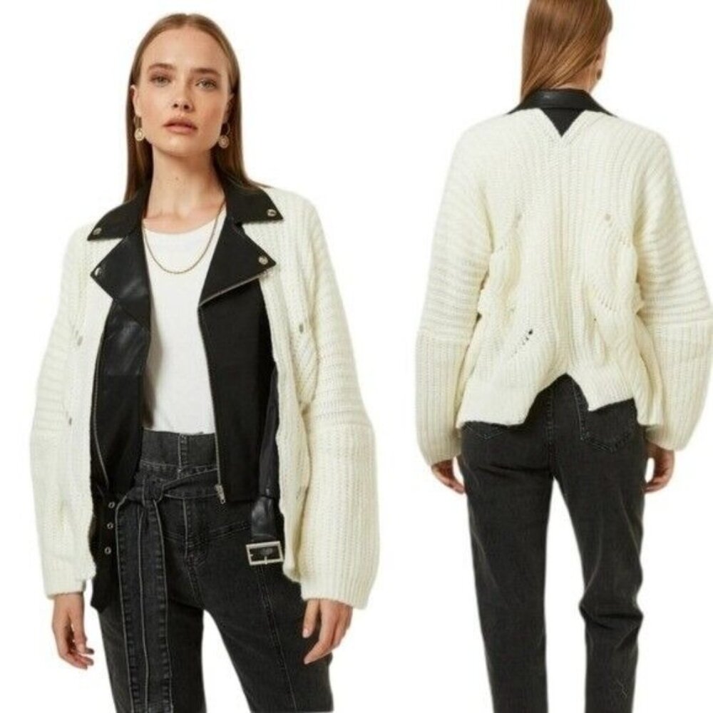 Jovanna London Westin Faux Leather and Knit Moto Jacket‎ NEW